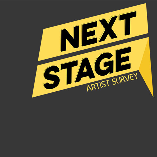 bold text on yellow angular speech bubble, which reads: Next Stage Artist Survey