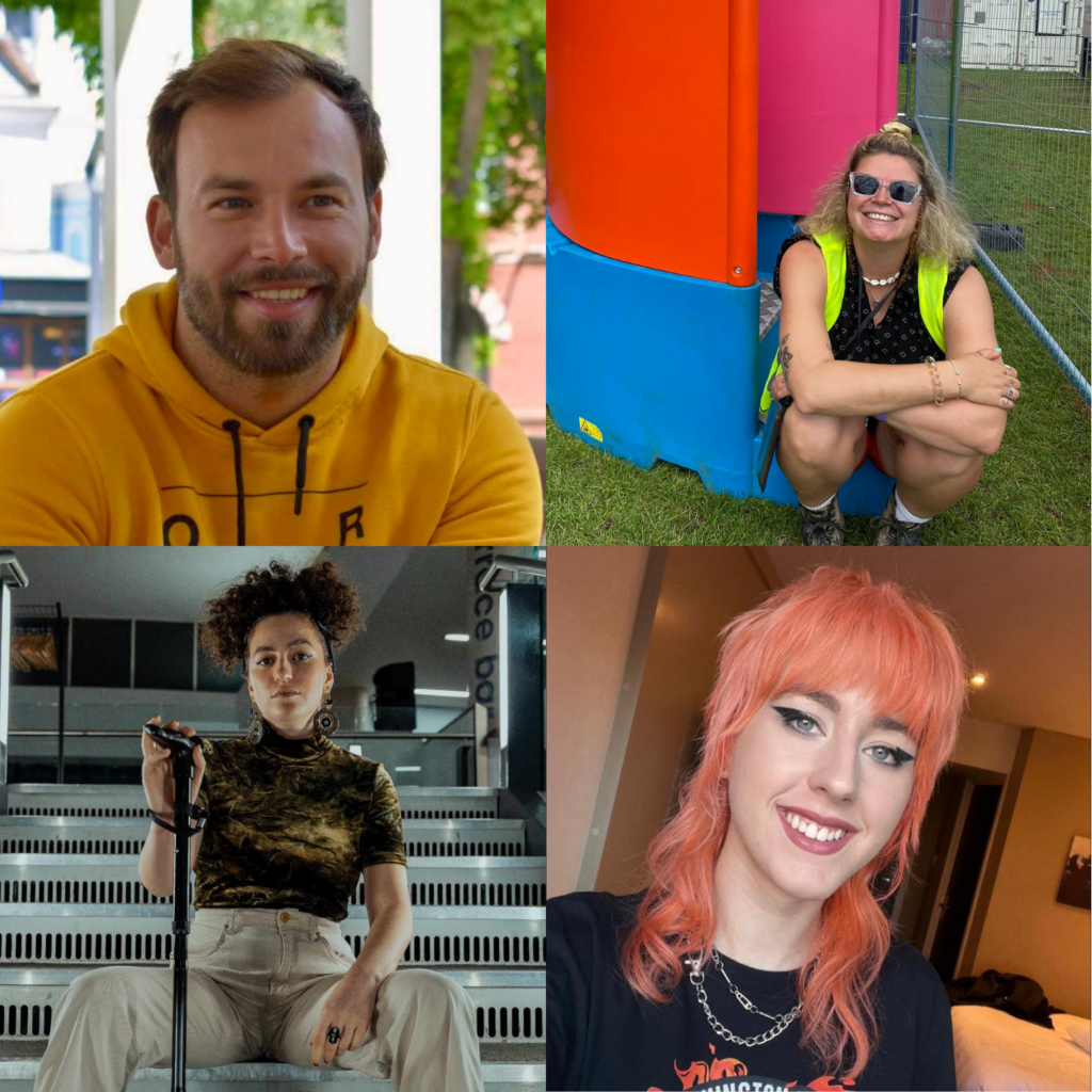 Square grid image of 4 future leaders. Top left: Dmytro Schebetyuk. Top right: Fern Beard. Bottom left: Jess Ansell. Bottom right: Taylor Booth